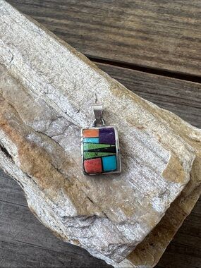 Native American Sterling SIlver Pendant with Stone inlay